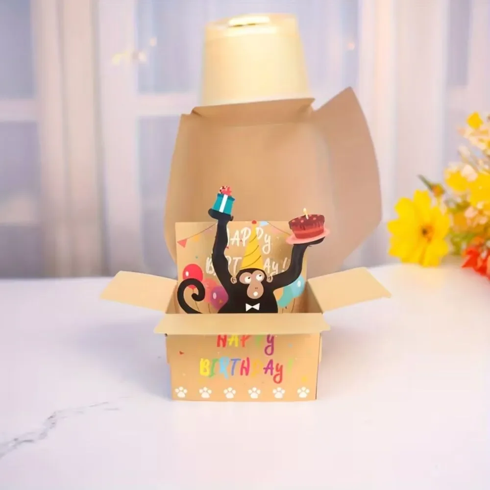 3D Pop Up Birthday Greeting Card Silly Monkey Funny Dad Mom Office Colorful Fun